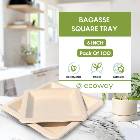 BAGASSE SQUARE TRAY 6 Inch